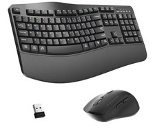 Wireless Keyboard and Mouse Combo,2.4G Full Size Wave Keys Ergonomic Keyboard