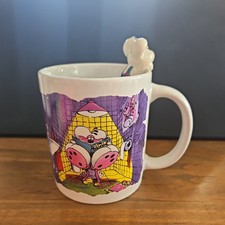 Diddl Sitzungstasse/Becher mit Diddl Maus Figur am Rand, wei&szlig;/lila