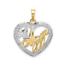 14k Two-Tone Gold Heart Pendant Number 1 Mom Openwork Charm for Mother  s Day