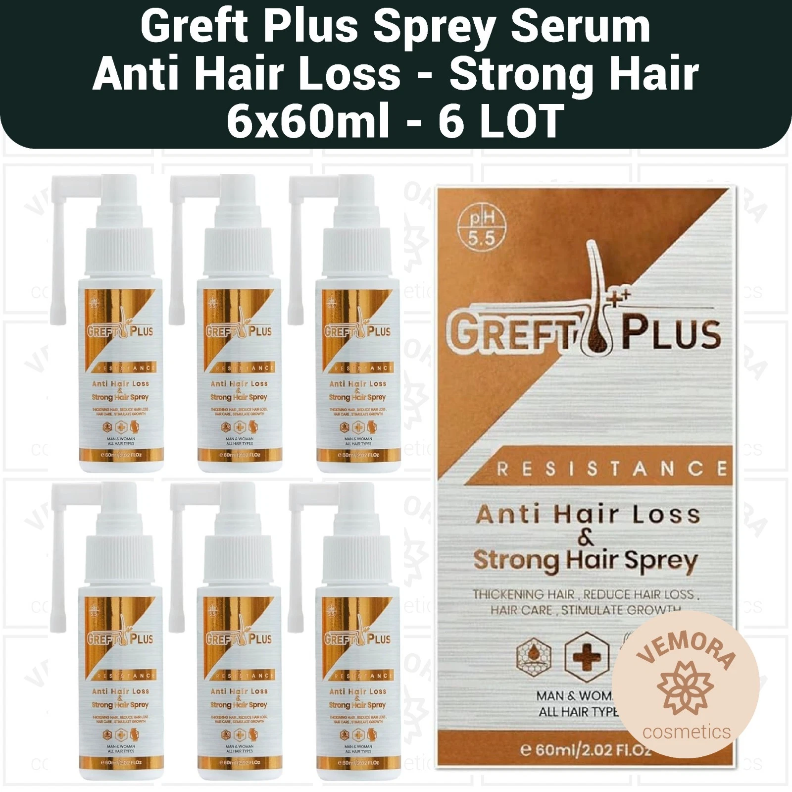 Greft Plus Anti Hair Loss & Strong Hair Spray - 6 LOT