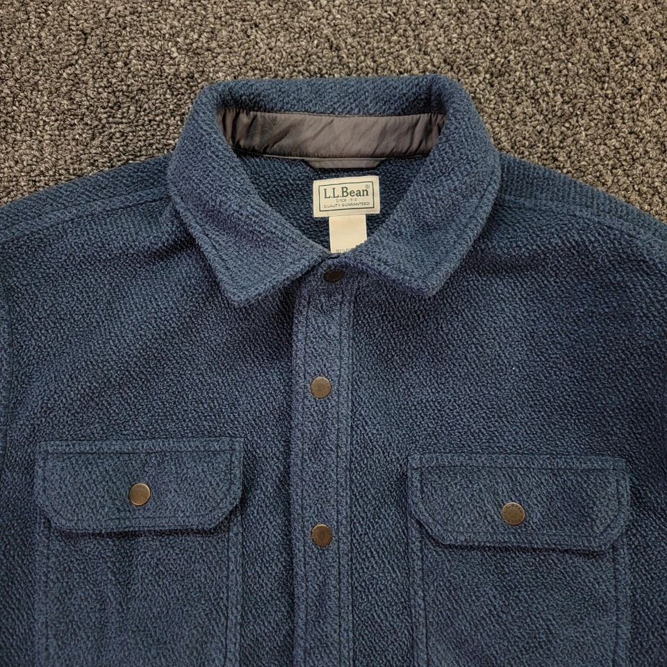 Sobrecamisa LL Bean para hombre azul medio Allagash polar chaqueta codo parche a presión Foto 2 de 4