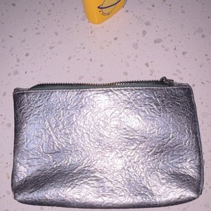 Ipsy Silver & Green Makeup Bag Fabric Metallic Finish Zipper Cosmetic Pouch
