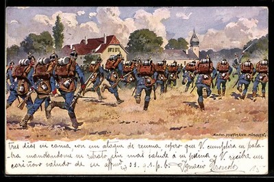 Artist postcard Anton Hoffmann Munich: soldiers running 