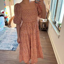 Minkpink pink smocked MORWELL MIDI DRESS size large 
