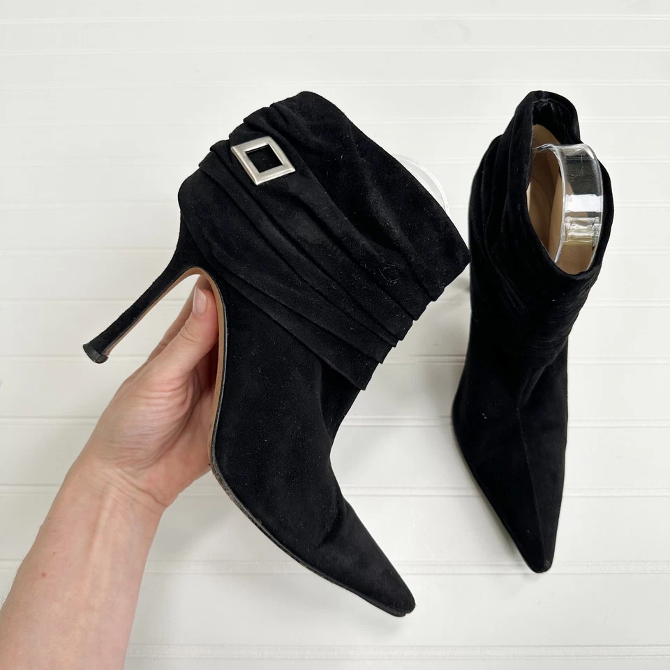 Jimmy Choo Negro Gamuza Acanalado Botines Vintage Hebilla Stiletto 39.5 Foto 2 de 4