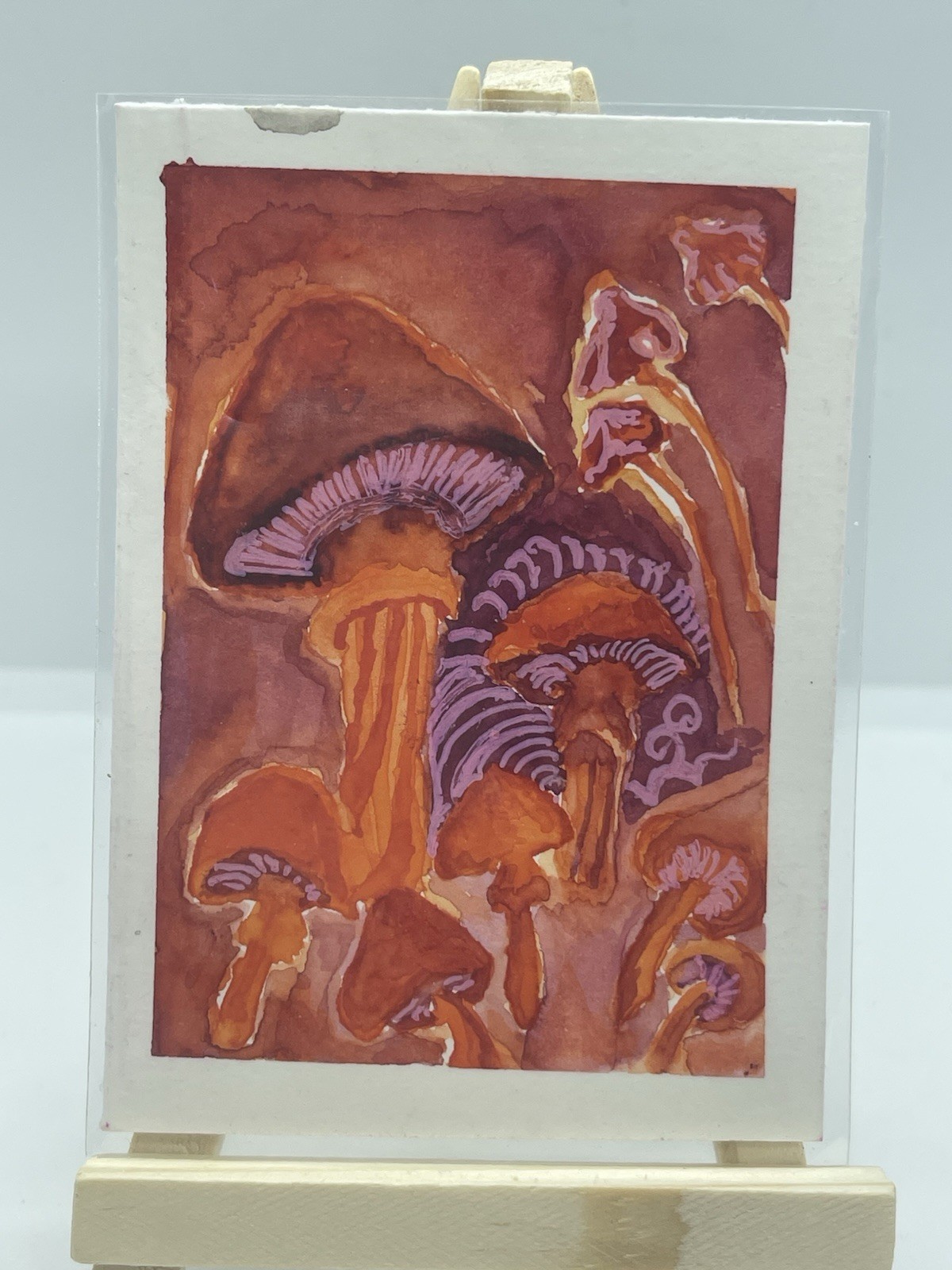 ACEO Original Art Watercolor Field of mushroom Handmade # 85 by Tehillah