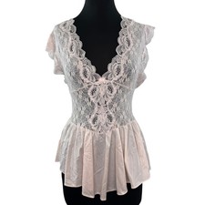 VINTAGE Sears Apostrophe Light Pink Babydoll Dress Floral Sheer V-Neck M Medium