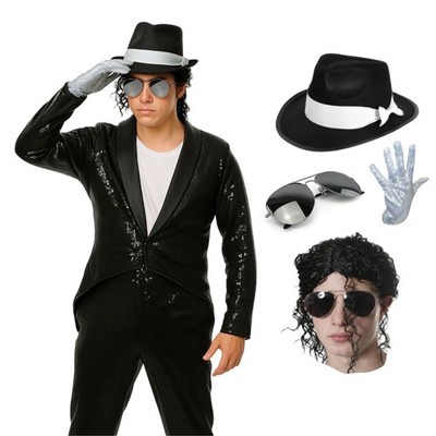MENS KING OF POP COSTUME FANCY DRESS SUPERSTAR JACKO 1980'S THRILLER OUTFIT