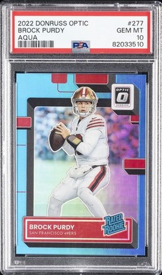 2022 PANINI DONRUSS OPTIC AQUA #277 BROCK PURDY 128/299 PSA 10