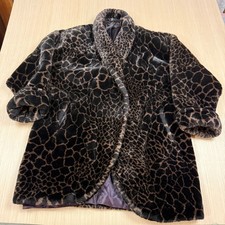 vtg Faux Fur Leopard Cheetah Print Coat Plush Jacket Mob Wife 2XL Shawl Collar