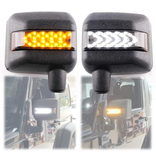 LED Side Mirror with Amber White Sequential Turn Signal Lights for Jeep JK 07-18
