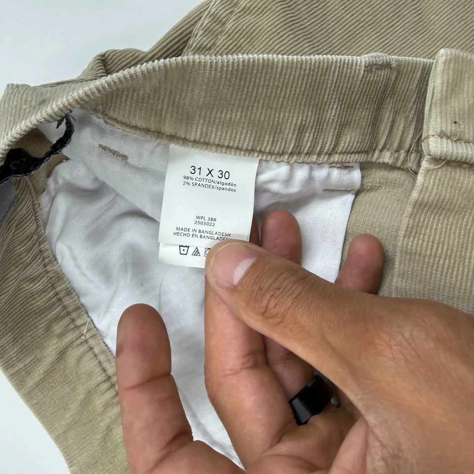 Kenneth Cole Reaction Men's Pants 31/30 Beige Corduroy Cotton Stretch Straight - Image 3 of 4