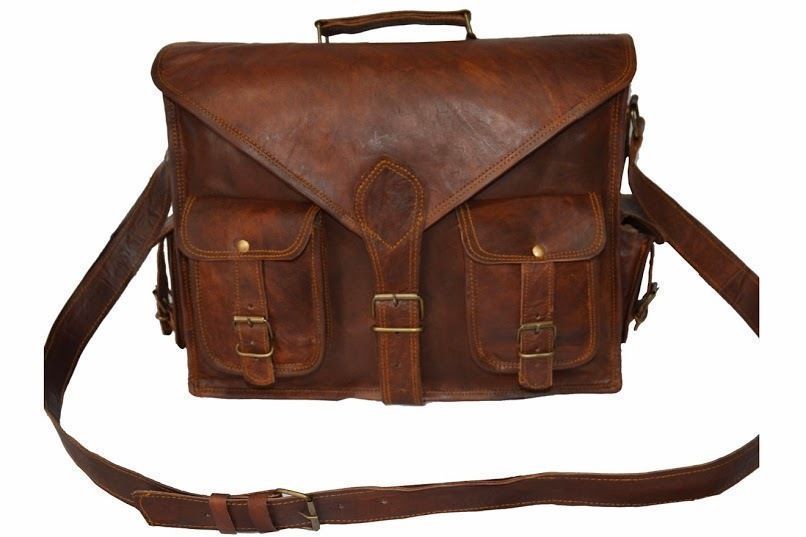 Vintage Real Leather Briefcase Business Laptop Attache Messenger Portfolio Bag