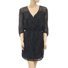 Ecote Urban Outfitters Metallic Striped Mini Dress Black Resort Beach M 206214
