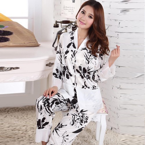 Womens Silk Satin Pajamas Set Sleepwear&Robes Nightdress Nightgown P020 L,XL,XXL - Picture 2 of 7
