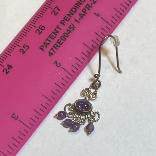 MNSM 925 CABOCHON GENUINE AMETHYST STONES PIGTAILED BEADS PIERCED EARRINGS - Picture 9 of 13