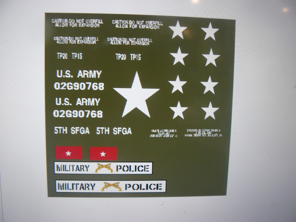 WW2 US Army Jeep Decals 1:18