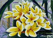 Floral Original Oil Painting Yellow Flower Blossom Tiny Contemporary Art Nouveau