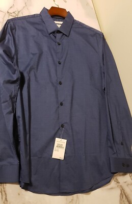 Calibrate Mens Slim Fit Blue/Navy Button Up Shirt Long Sleeves Cotton NWT |  eBay
