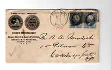 CENTENNIAL MEDAL Paine's Mfg House Church Lodge Furniture 1878 Letter Cover 10Y