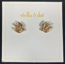 Stella & Dot Swallow Bird Goldtone Stud Small Earrings - New in Box