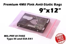 Antistatic Pink 4Mil 9" x 12" Zip Seal Plastic Bags Large Anti Static Lock Top