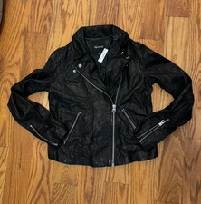 New Madewell Washed Leather Moto Jacket In Black- Size Medium $525