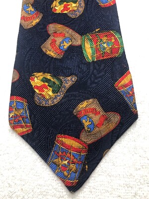 TOMMY HILFIGER MENS TIE NAVY BLUE WITH HATS AND DRUMS 4 X 58