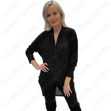 LADIES LUREX SHIMMER CROSS OVER ASYMMETRIC DRAPED LONG SLEEVE BLOUSE WRAP TOP