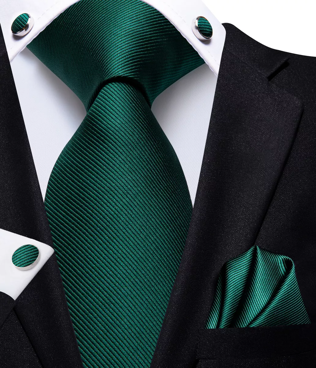 100% Silk Mens Solids Tie Dark Green Plain Necktie Hanky Cufflink Wedding  Ties | eBay