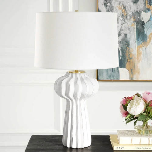 Porcelain Wrenley Table Lamp  Off-White Brass Finish Details ~ Uttermost 30258 - Picture 2 of 8