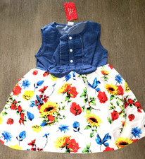 girls NEW SUMMER WEAR DRESS large flowers denim look top size 4/5 NEW NWT