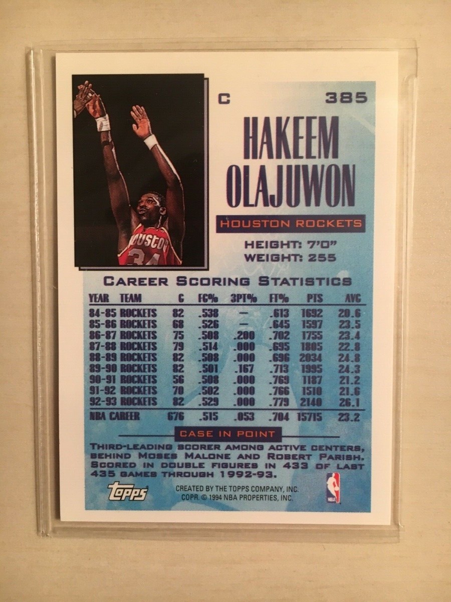 1993-94 Topps NBA FUTURE SCORING LEADER Hakeem Olajuwon #385 1993-94 Topps NBA FUTURE SCORING LEADER Hakeem Olajuwon #385