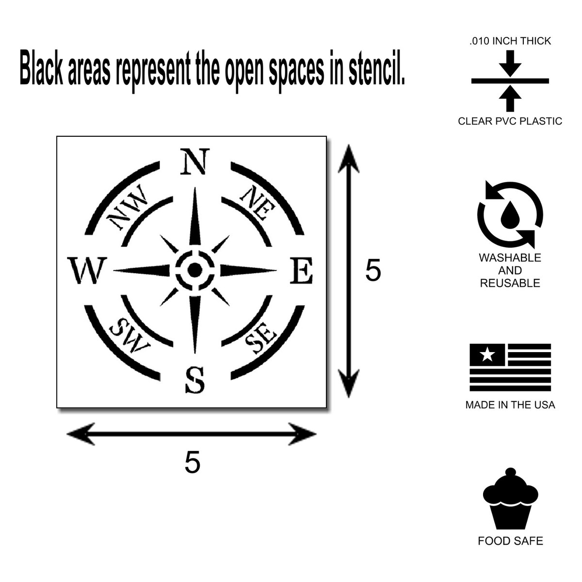 Compass Face STENCIL Nautical/North South East West Travel/Sport In  Sizes!