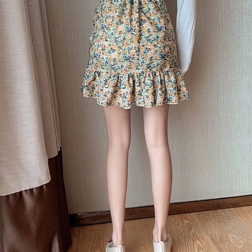 Lady Mini Floral Skirt Ruffle Pleated Fishtail A Line Bodycon Short Summer Skirt - Picture 9 of 15
