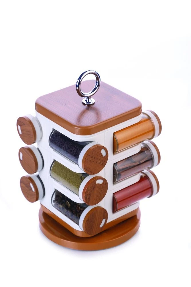 Revolving Plastic Spice Rack with 12 Pieces Jars containers