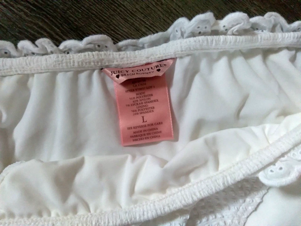 $75. Nuevo Juicy Couture Blanco Grande Bikini Traje de Baño Parte Inferior Ojales Encaje Foto 2 de 4