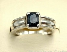 Sterling 9255 Silver Dark Blue Sapphire Engagement Band Size 9 Handmade