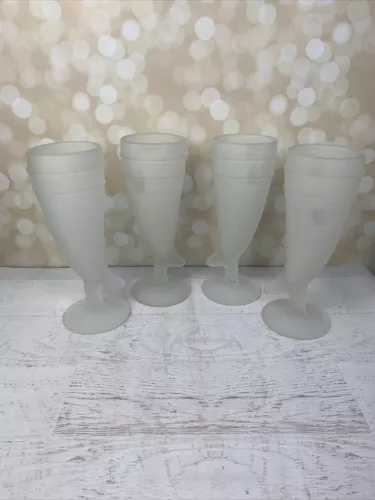 Vintage Tiara Satin Indiana Glass Horn Beer Mug White Frosted Glass Set, 4 Count