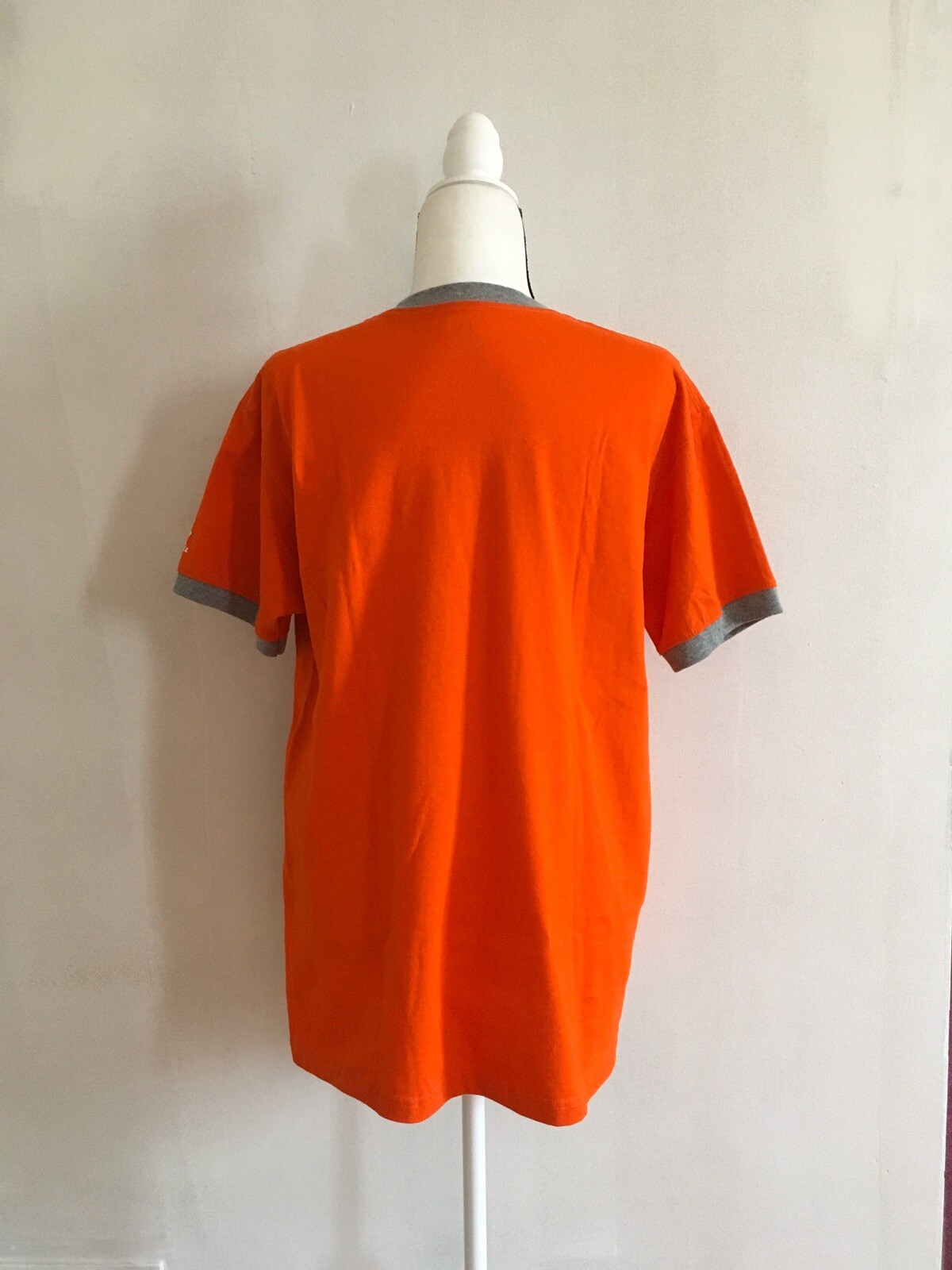 Russell Athletic Men’s Orange V Neck Short Sleeve Ringer T Shirt W/Gray
