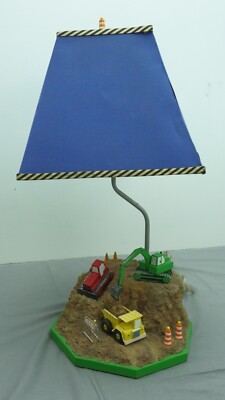 P J Kids Table Lamp Construction Site Dump Truck Bulldozer Digger 2005 