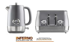 DAEWOO Denver Vintage Stainless Steel Kettle And 4 Slice Toaster Set Smoked Grey