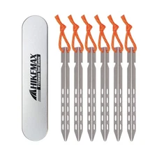 Ultralight Titanium Tent Stakes 6 Pack - V-Shaped Tent Pegs with Reflective P...