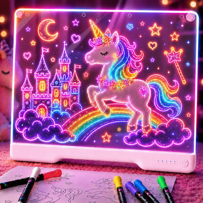 Geokay 16'' Rechargeable LED Drawing Board with 9-Color Light Effects