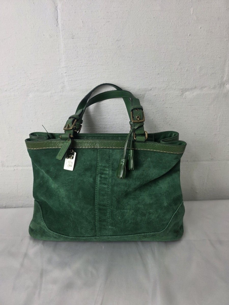 小物 Vintage COACH Teal Suede Tassel Charm Vintage Coach 7477 Suede Tassel Satchel Bag Emerald Green Coach