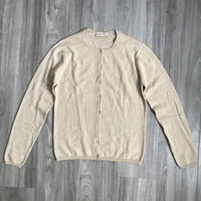 CUYANA WOMENS CARDIGAN SWEATER XS Ivory 100% CASHMERE Button Long Sleeve Crew