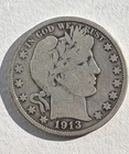 1913 Barber Silver Half Dollar RARE!! 50c VG Condition Coin!! (007)