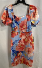 Eliza J Women's NWT Blue Multicolor Floral Sheath Dress Puff Sleeve Size 6