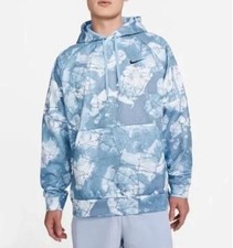 Nike Men  s Hoodie - Azul Blue Printed Therma-Fit Pullover Size Small USED