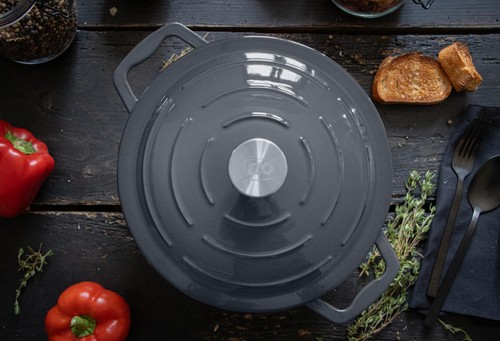 3382826 cocotte en fonte émaillée antiadhésive basse avec couvercle gris clas... - Imagen 6 de 6
